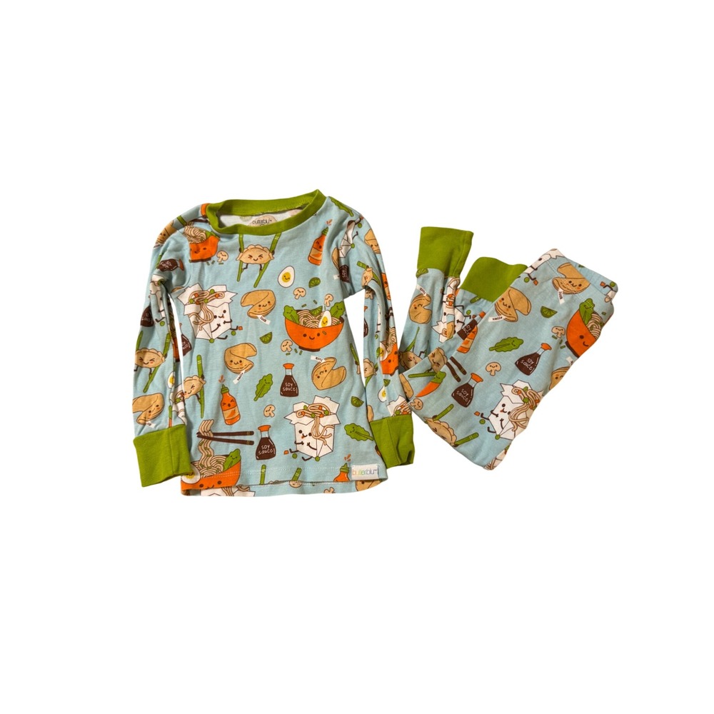 Butterblu ZEN 3T Set Toddler Pajamas Light Blue Green Dim Sum Fun Chinese Food